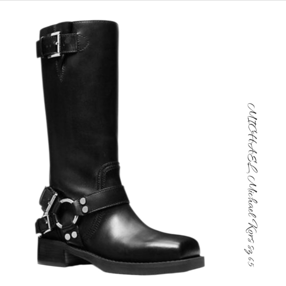 MICHAEL Michael Kors Crosby Black Leather Moto Boots sz 6.5